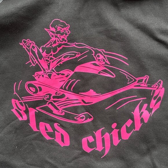 King's Fashion Sled Chicks Flirtin With Disaster Black Pink Cotton Hoodie Sz M - Picture 2 of 10